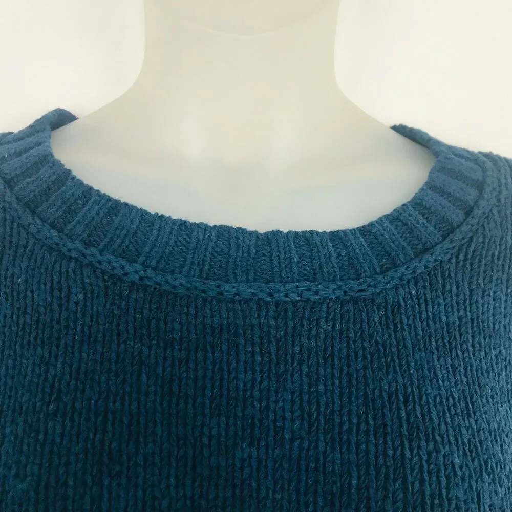 UGG Sweater Women Size Large Teal Nova Crewneck Hem Slits